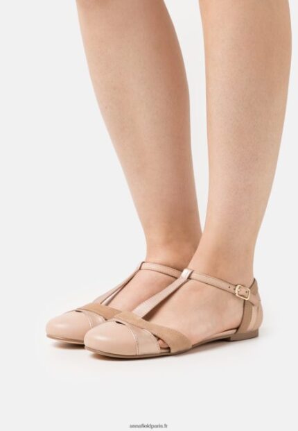 femmes ballerines bride cheville cuir beige 006BT2168 Anna Field