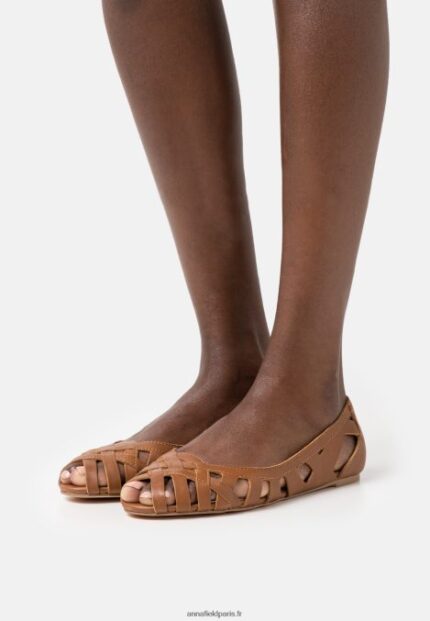 femmes ballerines peeptoe cuir cognac 006BT2125 Anna Field