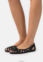 femmes ballerines peeptoe en cuir noir 006BT2148 Anna Field