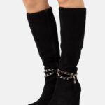 femmes bottes compensées en cuir noir 006BT2251 Anna Field