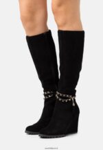 femmes bottes compensées en cuir noir 006BT2251 Anna Field