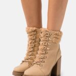femmes bottines à lacets en cuir beige 006BT2024 Anna Field
