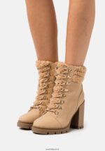 femmes bottines à lacets en cuir beige 006BT2024 Anna Field
