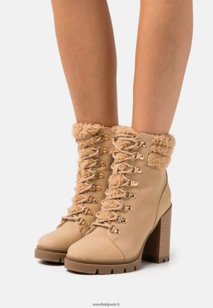 femmes bottines à lacets en cuir beige 006BT2024 Anna Field