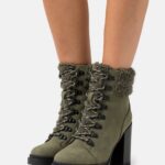 femmes bottines à lacets en cuir kaki 006BT2017 Anna Field