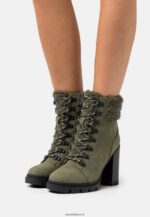 femmes bottines à lacets en cuir kaki 006BT2017 Anna Field