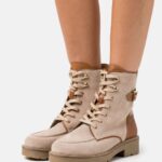 femmes bottines à lacets en cuir taupe 006BT2022 Anna Field
