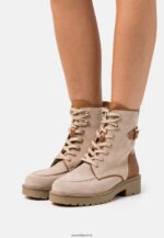femmes bottines à lacets en cuir taupe 006BT2022 Anna Field