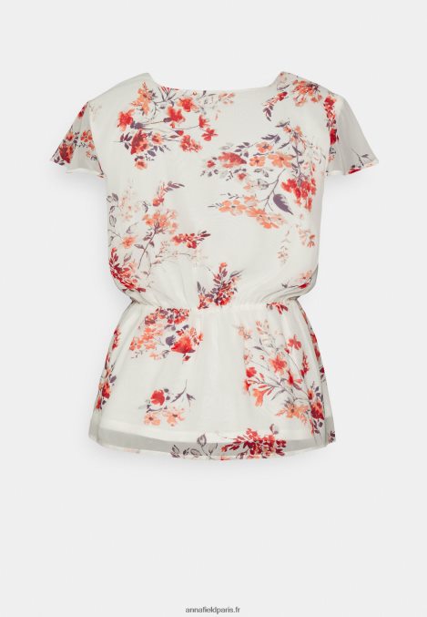 femmes chemisier à ceinture en mousseline de soie blanc/rouge 006BT691 Anna Field - Image 2
