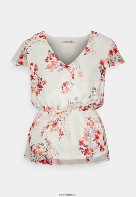 femmes chemisier à ceinture en mousseline de soie blanc/rouge 006BT691 Anna Field - Image 1