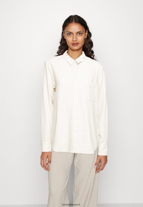 femmes chemisier boutonné en mélange de lin chemisier boutonné beige 006BT680 Anna Field - Image 1