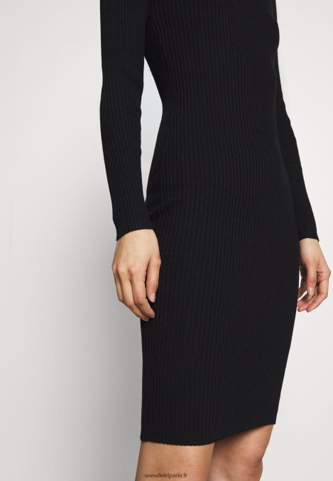 femmes crew ausschnitt bodycon ripp mini srickkleid robe droite noir 006BT204 Anna Field - Image 5