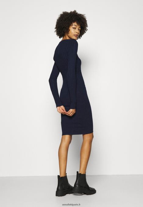 femmes crew ausschnitt ripp top bodycon mini srickkleid robe droite bleu foncé 006BT205 Anna Field - Image 3