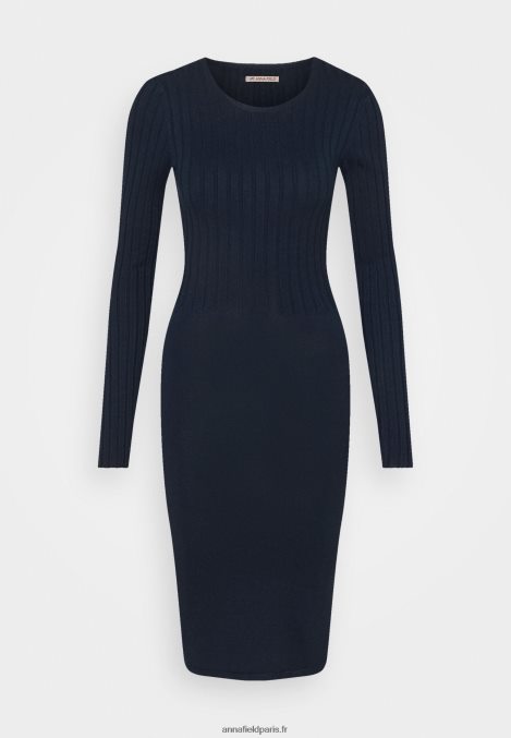 femmes crew ausschnitt ripp top bodycon mini srickkleid robe droite bleu foncé 006BT205 Anna Field - Image 5