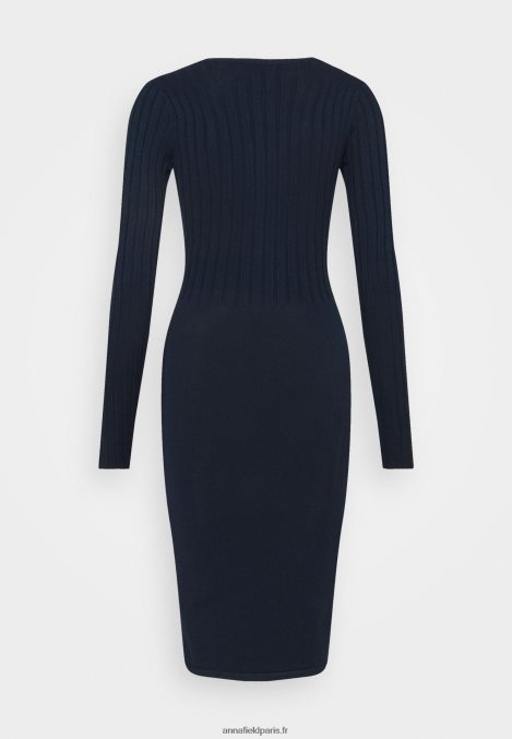 femmes crew ausschnitt ripp top bodycon mini srickkleid robe droite bleu foncé 006BT205 Anna Field - Image 7