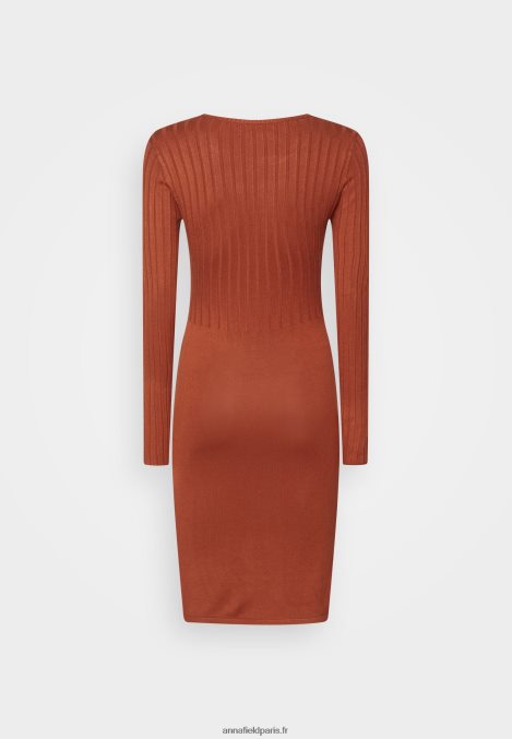 femmes crew ausschnitt ripp top bodycon mini srickkleid robe droite marron 006BT202 Anna Field - Image 2