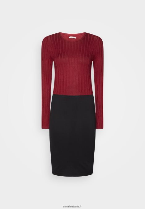 femmes crew ausschnitt ripp top bodycon mini srickkleid robe droite rouge foncé/noir 006BT217 Anna Field - Image 1