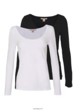 femmes Lot de 2 tops manches longues noir/blanc 006BT513 Anna Field