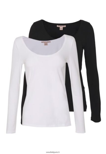 femmes Lot de 2 tops manches longues noir/blanc 006BT513 Anna Field