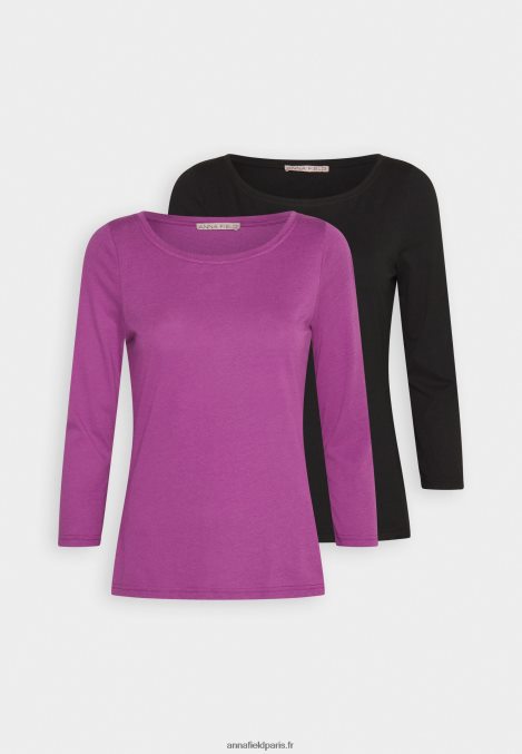 femmes Lot de 2 tops manches longues violet/noir 006BT561 Anna Field - Image 5