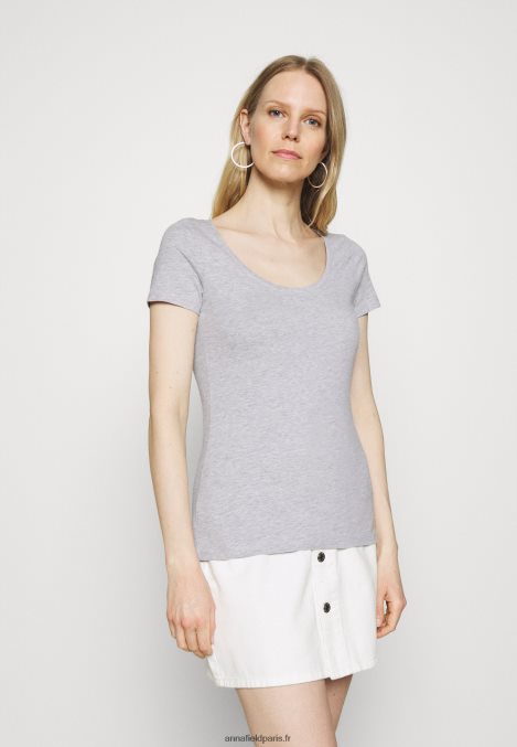 femmes Lot de 3 t-shirts basiques blanc/gris clair chiné/vert clair 006BT342 Anna Field - Image 5
