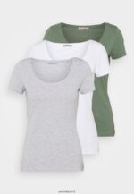 femmes Lot de 3 t-shirts basiques blanc/gris clair chiné/vert clair 006BT342 Anna Field - Image 7