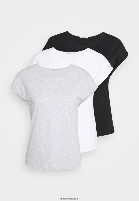 femmes Lot de 3 t-shirts basiques noir/blanc/gris clair chiné 006BT266 Anna Field - Image 10