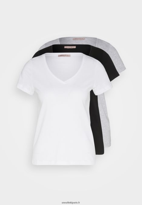 femmes Lot de 3 t-shirts basiques noir/blanc/gris clair chiné 006BT284 Anna Field - Image 7
