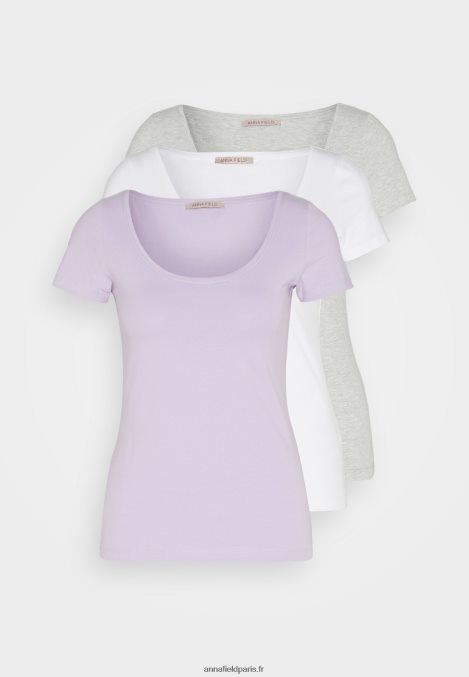 femmes Lot de 3 t-shirts basiques violet/blanc/gris clair chiné 006BT264 Anna Field - Image 7