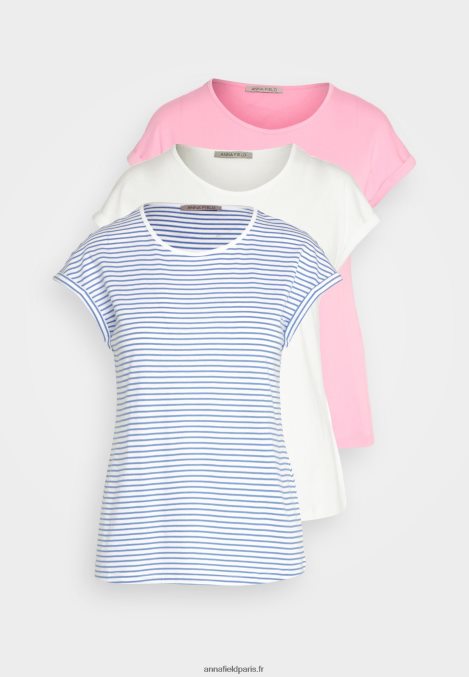 femmes Lot de 3 t-shirts imprimés blanc/rose/blanc cassé 006BT317 Anna Field - Image 7