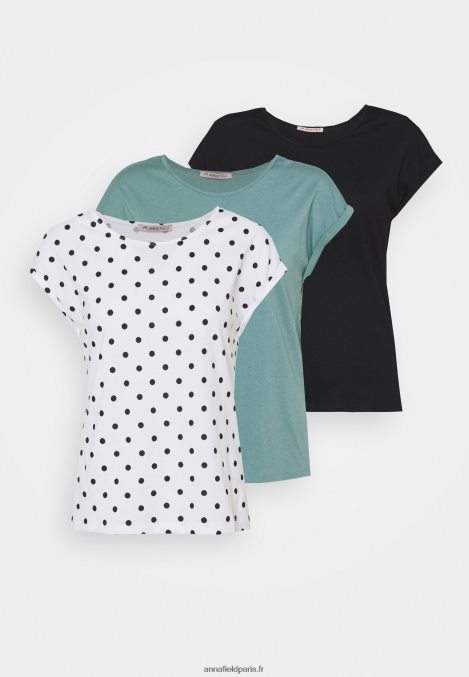 femmes Lot de 3 t-shirts imprimés bleu clair/blanc/noir 006BT263 Anna Field - Image 11