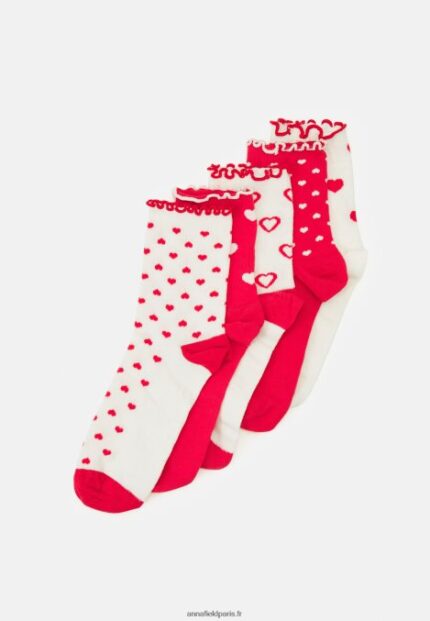 femmes Lot de 5 chaussettes blanc/rouge 006BT1130 Anna Field