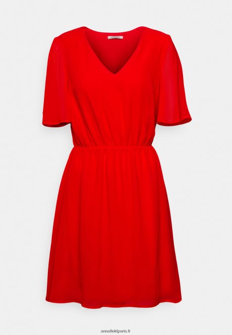 femmes robe à manches col v robe de jour rouge foncé 006BT9 Anna Field - Image 1