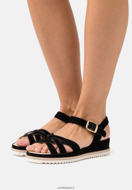 femmes sandales compensées en cuir noir 006BT1488 Anna Field