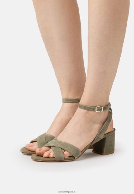 femmes sandales en cuir kaki 006BT1330 Anna Field