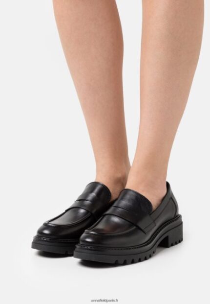 femmes slip on en cuir noir 006BT1817 Anna Field
