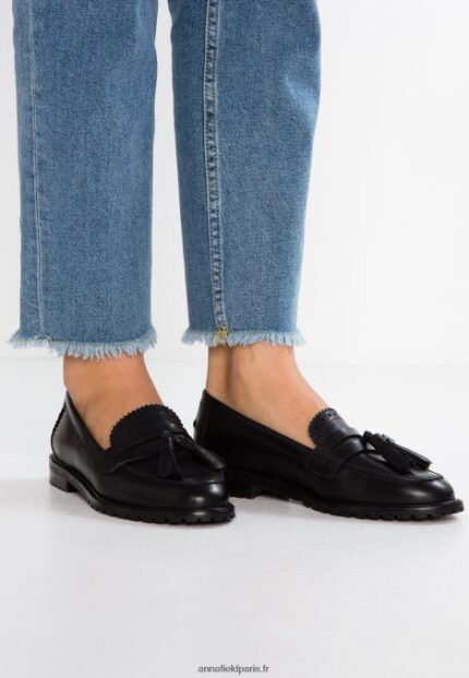 femmes slip on en cuir noir 006BT1829 Anna Field