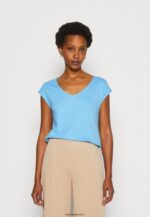 femmes t-shirt basique bleu 006BT276 Anna Field