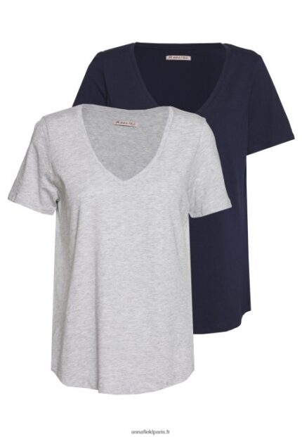 femmes t-shirt basique chiné gris clair/bleu 006BT334 Anna Field