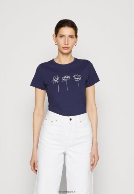 femmes t-shirt imprimé bleu foncé 006BT313 Anna Field