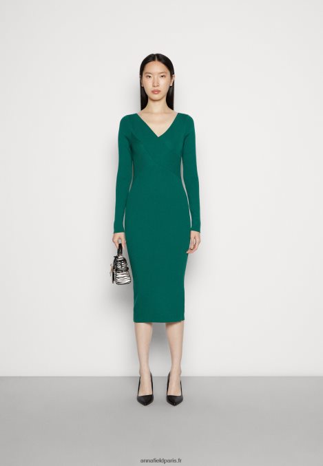 femmes v ausschnitt robe droite moulante midi strickkleid vert 006BT196 Anna Field - Image 2