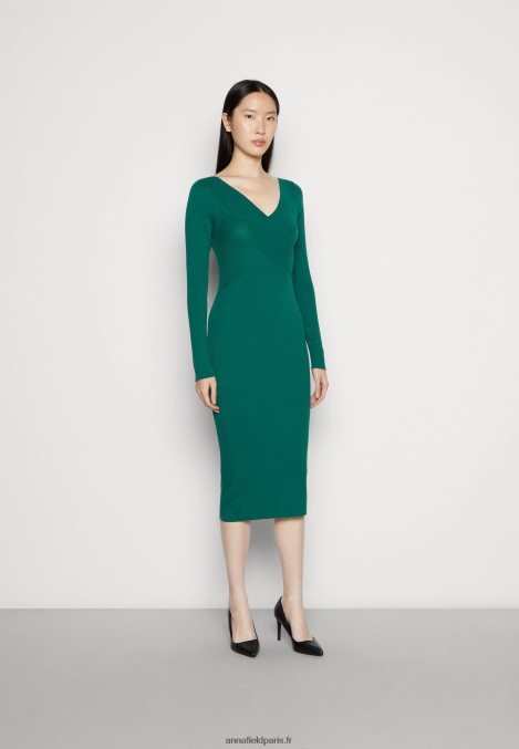 femmes v ausschnitt robe droite moulante midi strickkleid vert 006BT196 Anna Field - Image 1