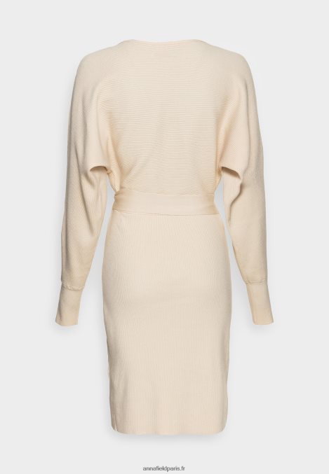 femmes wrap v ausschnitt mini srickkleid mit grtel robe droite blanc cassé 006BT203 Anna Field - Image 2
