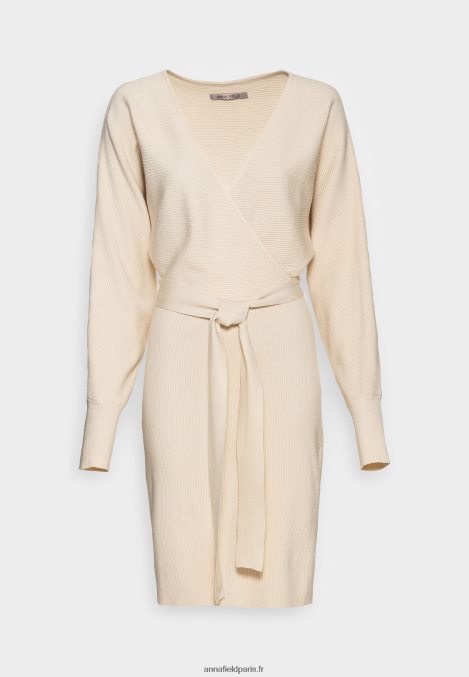 femmes wrap v ausschnitt mini srickkleid mit grtel robe droite blanc cassé 006BT203 Anna Field - Image 1