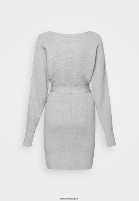 femmes wrap v ausschnitt mini strickkleid mit grtel robe droite gris chiné 006BT216 Anna Field - Image 2
