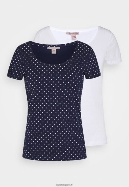 femmes 2er pack t-shirt imprimé bleu marine/blanc 006BT329 Anna Field