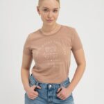 femmes apportez vos rêves à la vie t-shirt imprimé marron 006BT321 Anna Field