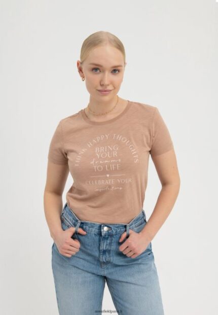 femmes apportez vos rêves à la vie t-shirt imprimé marron 006BT321 Anna Field