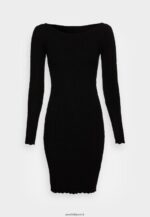 femmes bateau ausschnitt mini strickkleid mit geschweiften rndern robe pull noir 006BT230 Anna Field