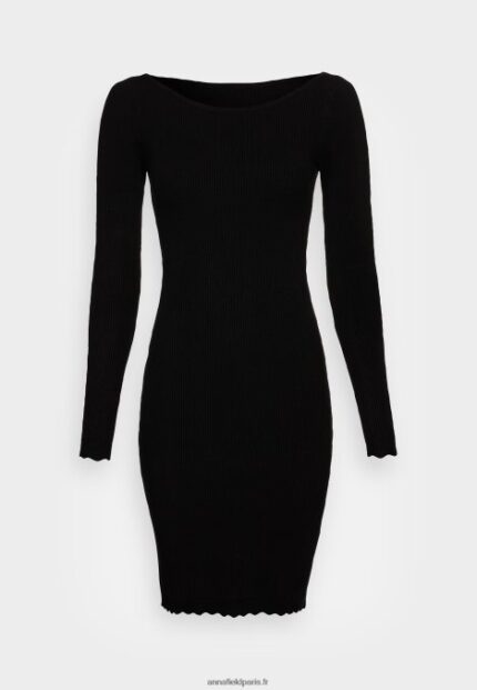 femmes bateau ausschnitt mini strickkleid mit geschweiften rndern robe pull noir 006BT230 Anna Field